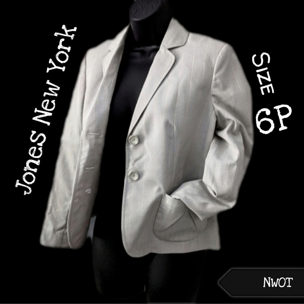 LAST CALL! ⚡ Jones New York Suit dove grey pinstripe blazer jacket size …